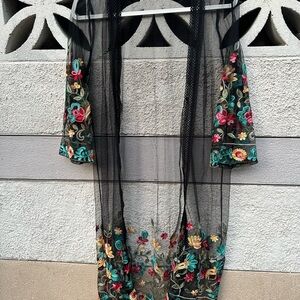 Floral Embroidered Black Swim Coverup